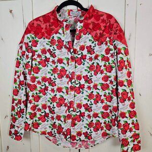 Kentucky Derby Rose Print Western Shirt Ella Johnsen Sheer Yoke Blouse Race Day